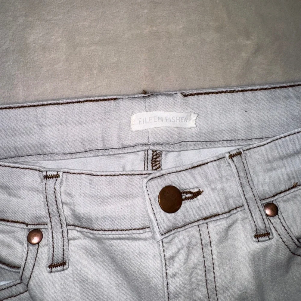 Eileen Fisher Womens Light Wash Straight Leg Contrast Stitch Jeans White Grey
